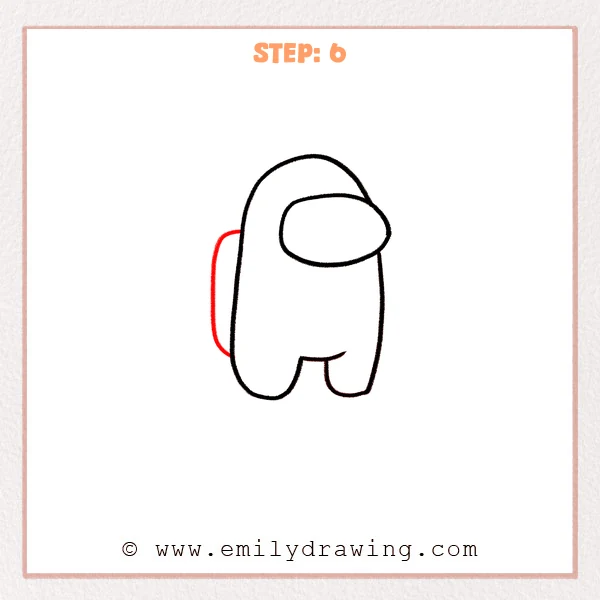 how to draw an among us - Step 6: A rounded backpack is added, completing the Among Us character outline.